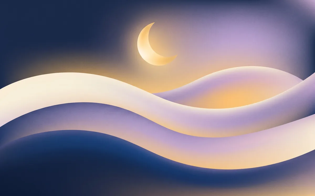 Croissant de lune et vagues douces évoquant le rituel du soir